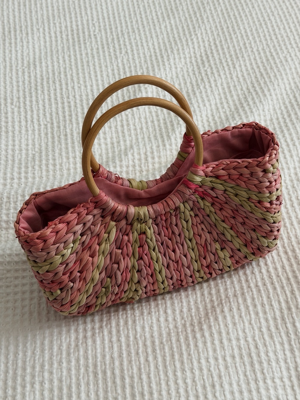 Colorful Woven Basket Mini Bag with Wooden Handles